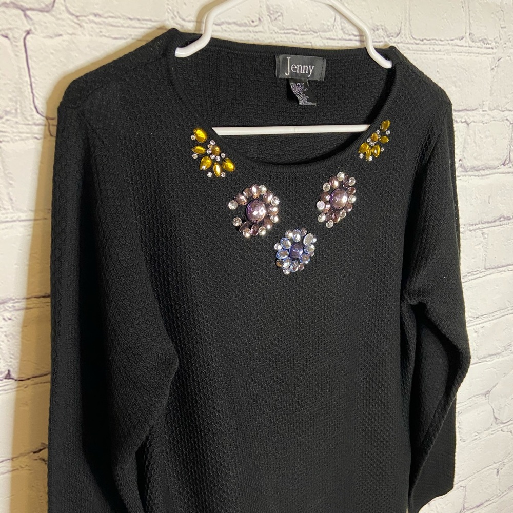 Jenny Floral Long Sleeve Black Sweater. Size M. - Picture 6 of 6